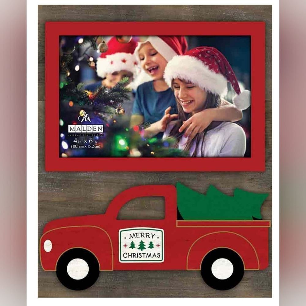 🩵NWT Malden Rustic Red Farm Truck "Merry Christmas" 4x6 Picture Frame